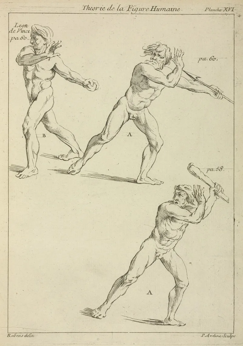 Three Male Figures In Twisting Positions