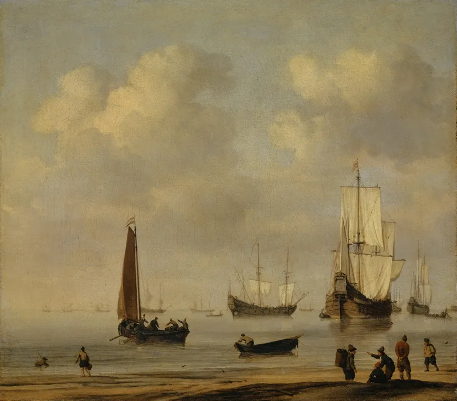 Three Masted Ships And Fishing Boats In A Calm