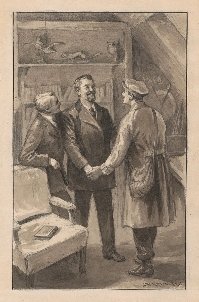 Three Men In A Study Room by Ingeborg Hyldahl - Canvas Print