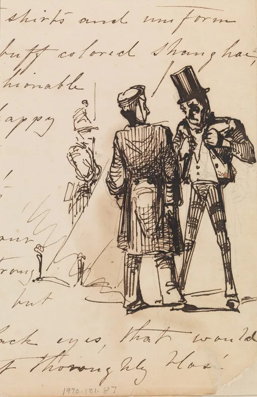 Three Men Sketch In Lower Right Hand Corner Of Handwritten Journal From Sketchbook