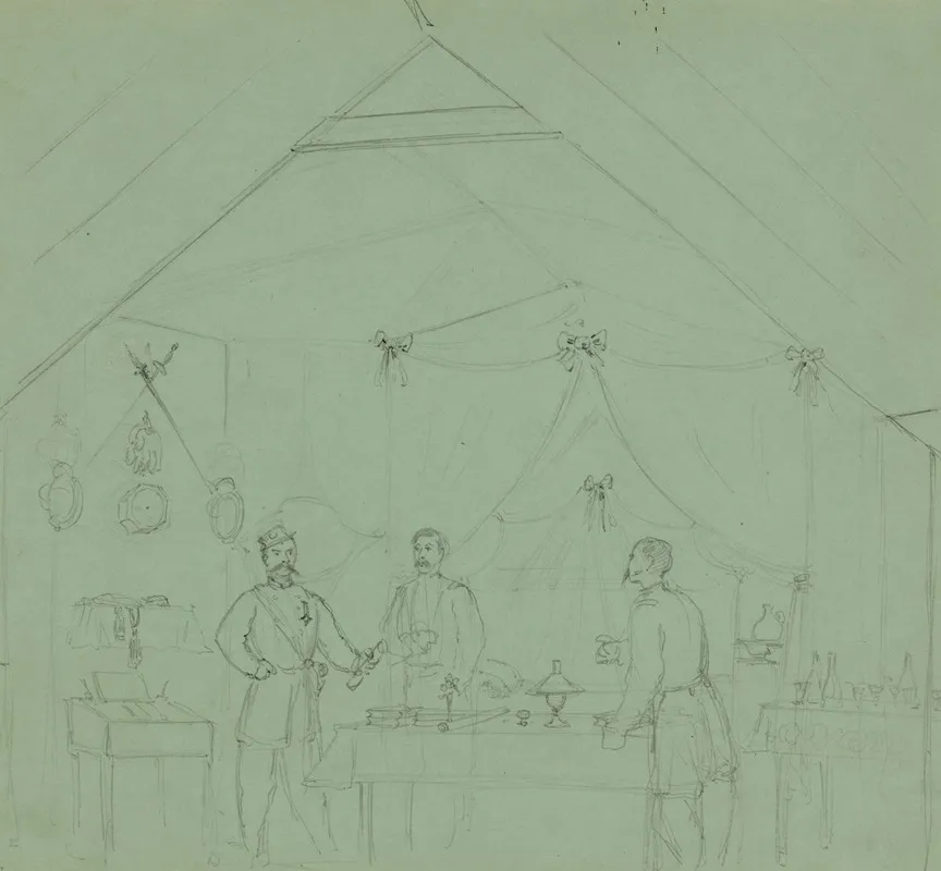 Three Officers Talking Inside A Tent