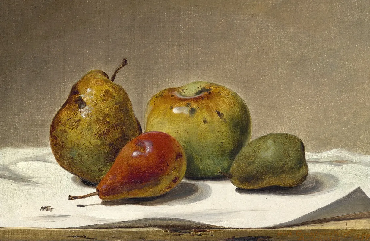 Three Pears And An Apple by David Johnson - Canvas Print
