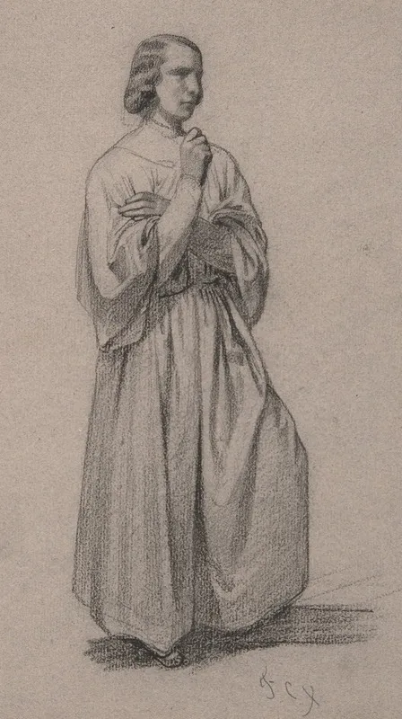 Three Quarter View Of A Standing Male Robed Figure by François-Claudius Compte-Calix - Canvas Print