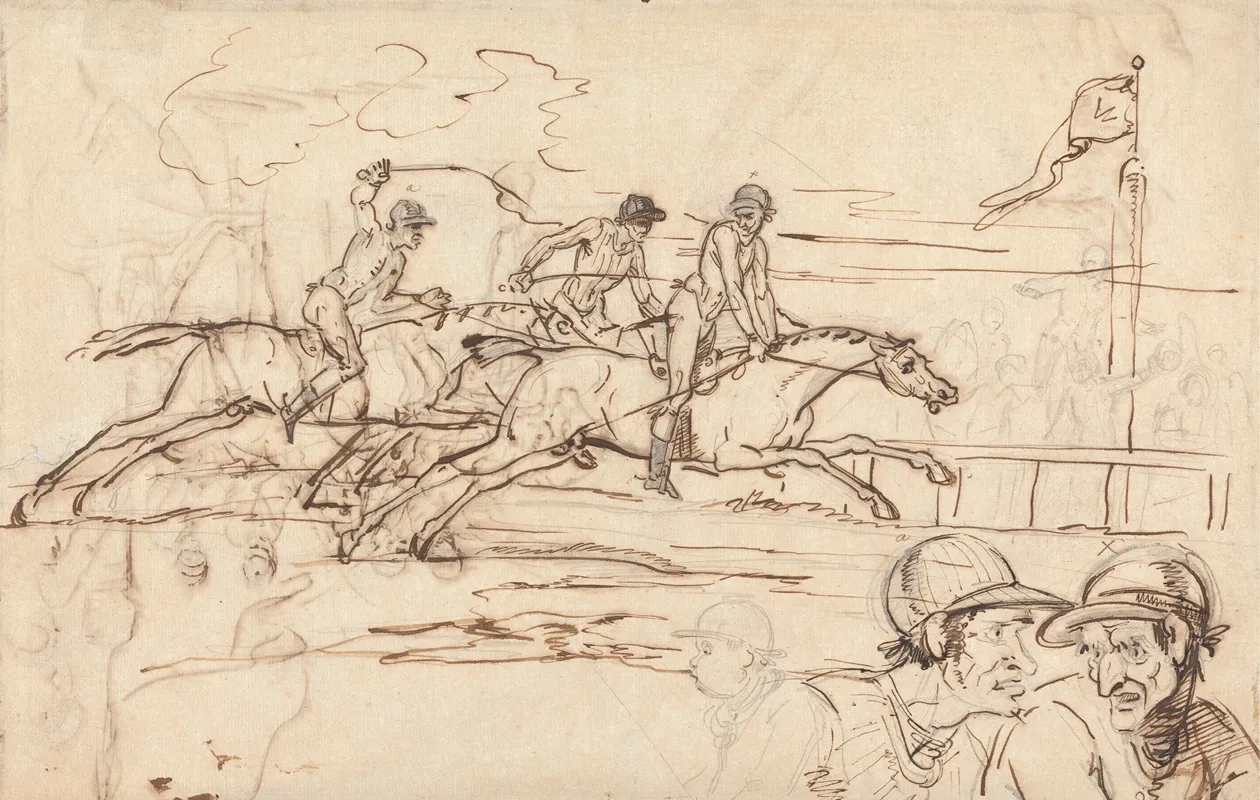 Three Racehorses Approaching The Winning Post by William Lock II - Canvas Print