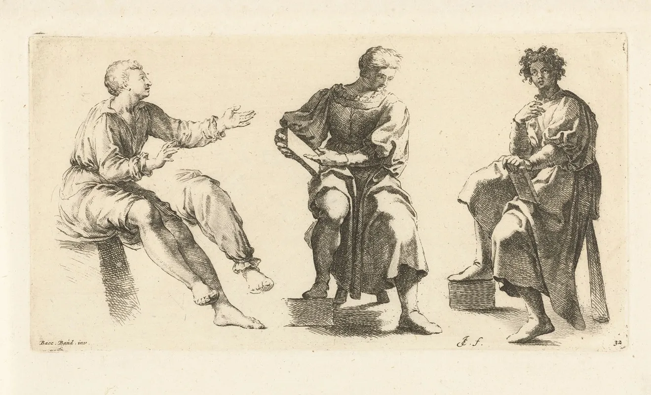 Three Seated Men by Jan de Bisschop - Canvas Print