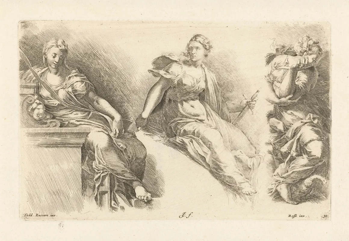 Three Seated Women by Jan de Bisschop - Canvas Print