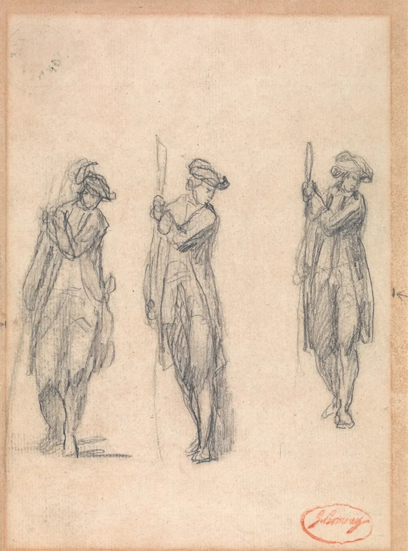 Three Sketches Of A Man In Uniform