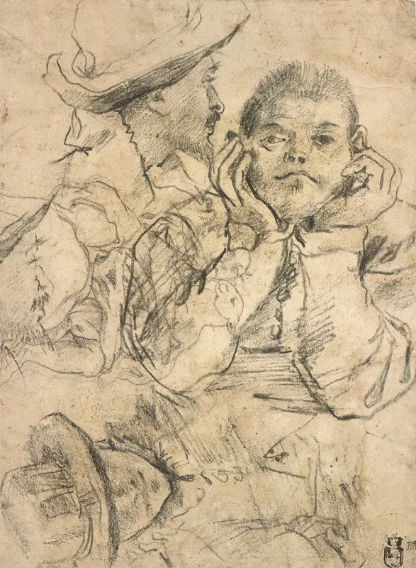 Three Studies Of Men by Annibale Carracci - Canvas Print