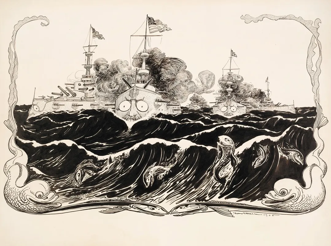 Three U S War Ships Traveling Through Rough Waters