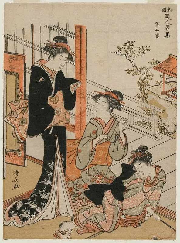 Three Women From The Series A Brief Collection Of Japanese Beauties by Torii Kiyonaga - Canvas Print