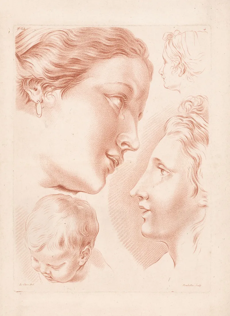 Three Womens Heads And A Childs Head by Louis-François Roubiliac - Canvas Print