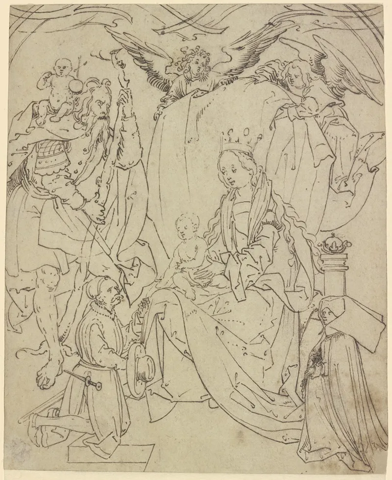 Thronende Madonna Mit Dem Heiligen Christophorus Zwei Engeln Und Zwei Stiftern
