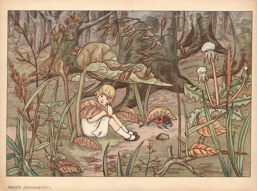 Thumbelina In The Forest In Autumn by Anker Johannesens Forlag - Canvas Print