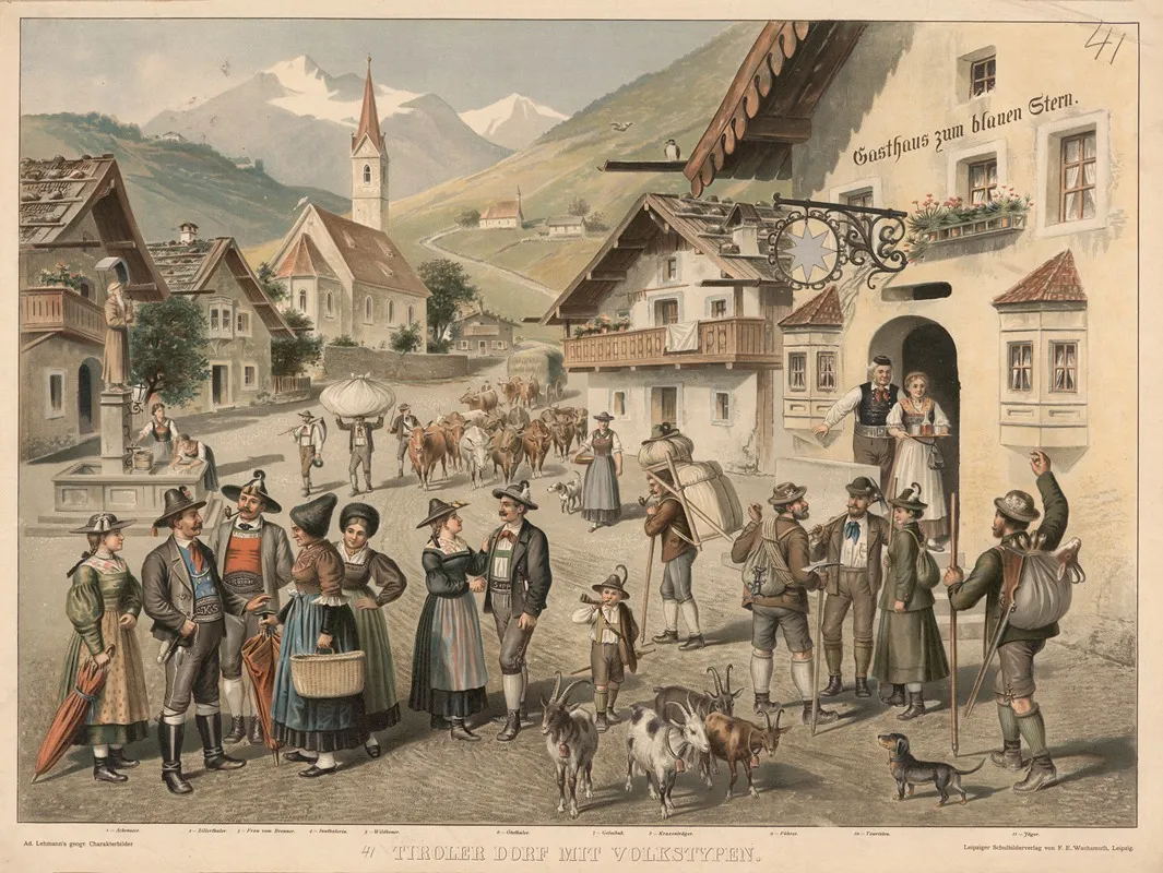 Tiroler Dorf Mit Volkstypen by Adolf Lehmann - Canvas Print