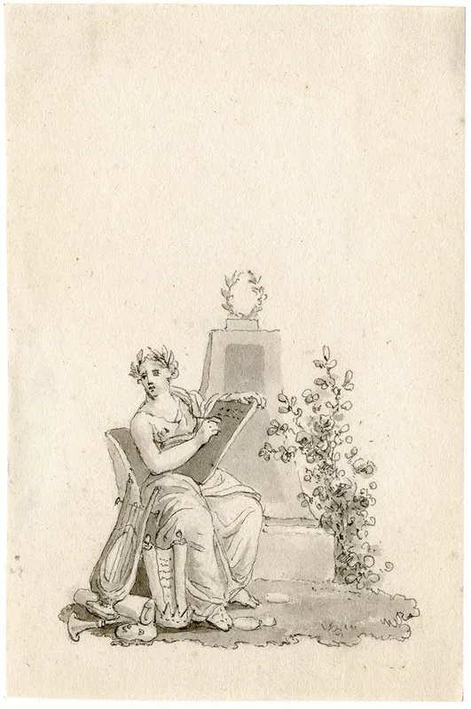Titelblad Gelauwerde Schrijvende Vrouw Met Attributen by Reinier Vinkeles - Canvas Print