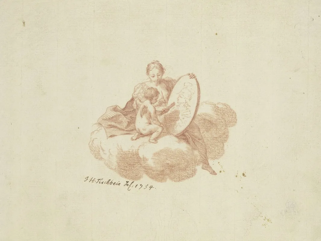 Titelblatt Frauengestalt Auf Einer Wolke Mit Einem Malenden Amor by Johann Heinrich Tischbein the elder - Canvas Print