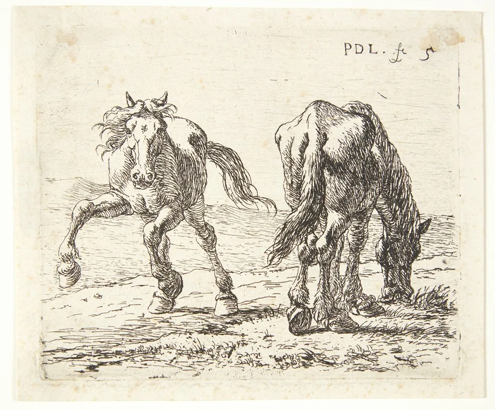 To Heste Pa En Eng by Pieter van Laer - Canvas Print