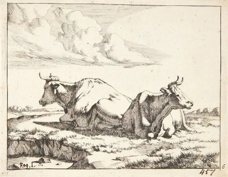 To Liggende Koer by Marcus de Bye - Canvas Print