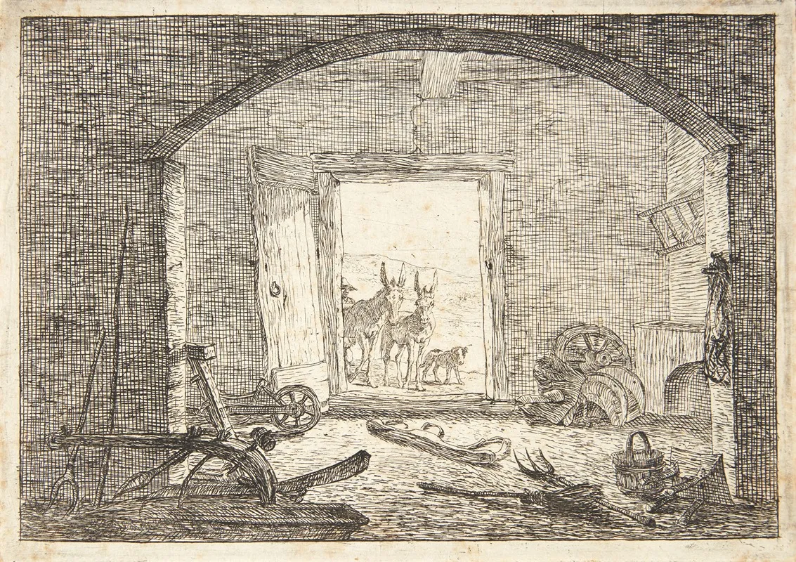 To Muldyr I Indgangen Til En Stald by Pieter van Laer - Canvas Print