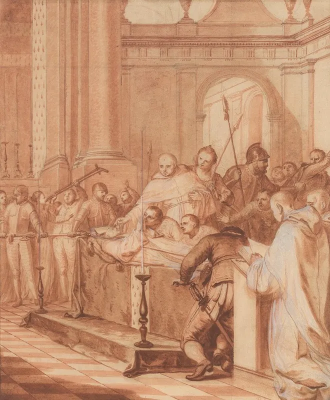 To Satisfy The Devotion Of The People They Are Forced To Leave The Blessed Abbots Body On Display For Three Days Many Miracles Are Performed by Matthieu Elias - Canvas Print