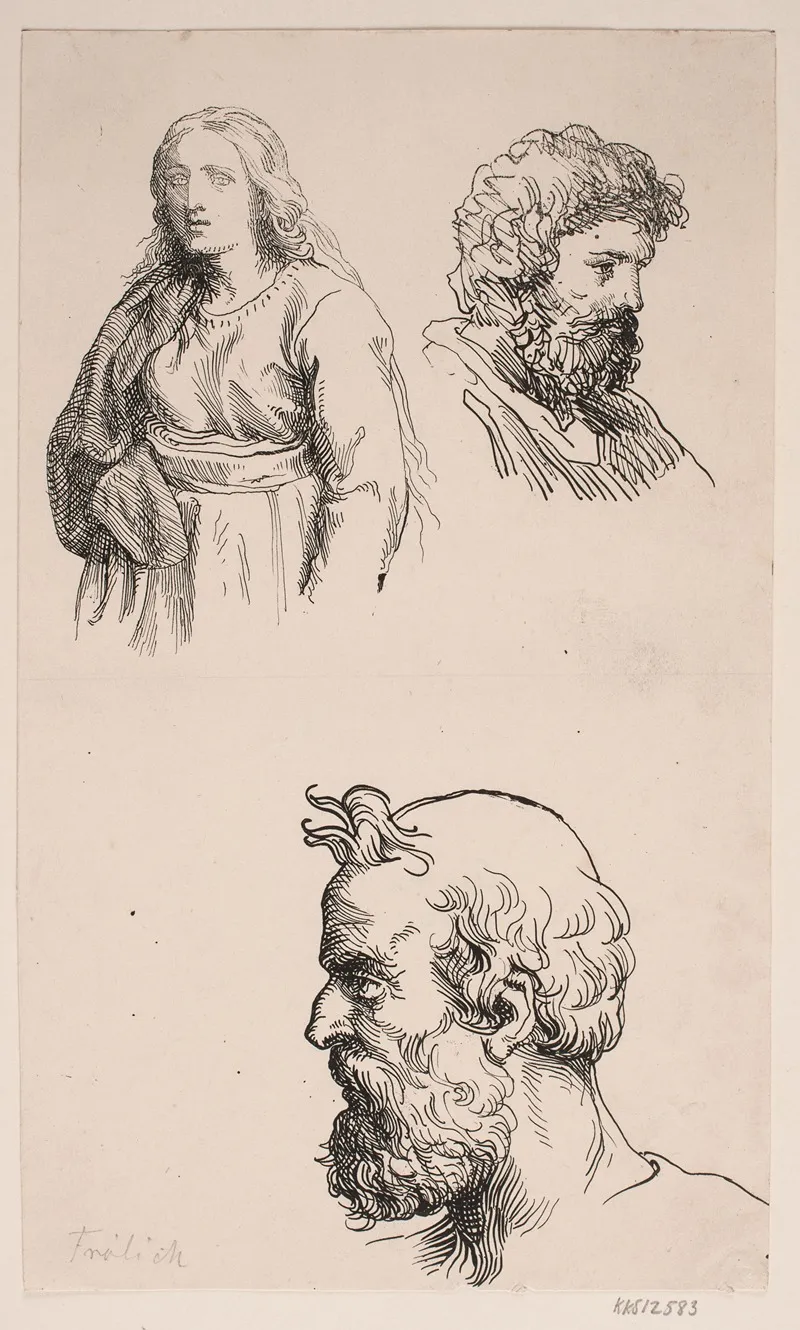 To Studiehoveder Og En Figur by Lorenz Frølich - Canvas Print