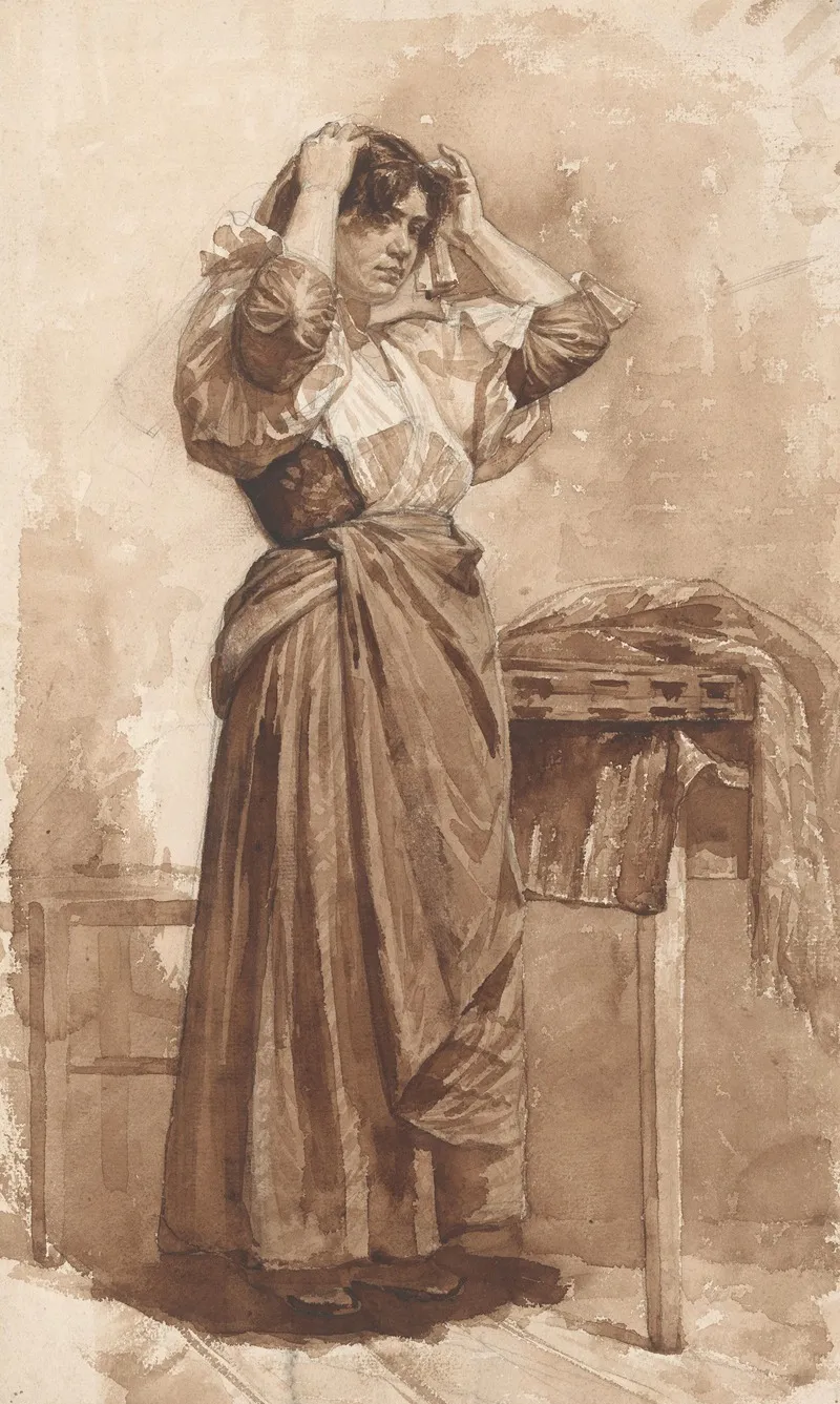 Toiletmakende Jonge Vrouw by Jan Veth - Canvas Print