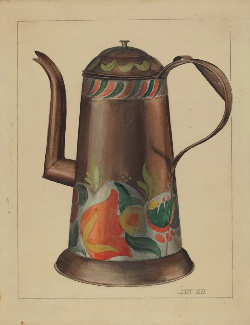 Toleware Coffee Pot 9 by Janet Riza - Canvas Print