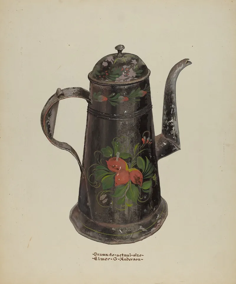 Toleware Tin Coffee Pot by Elmer G. Anderson - Canvas Print