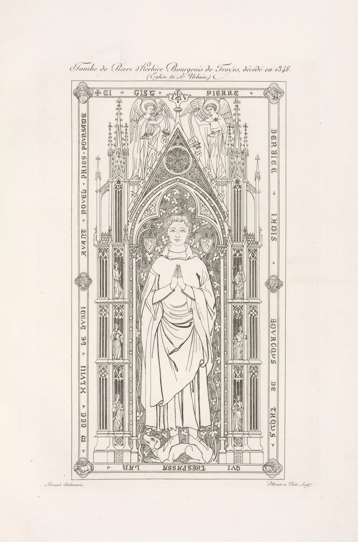 Tombe De Pierre Dherbice Bourgeois De Troyes Decede En 1348 Eglise De St Urbain by Nicolas Xavier Willemin - Canvas Print