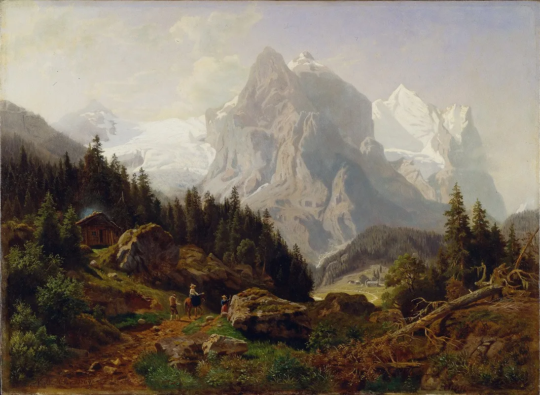 Tourists In The Mountains by Nils Bjørnsen Møller - Canvas Print