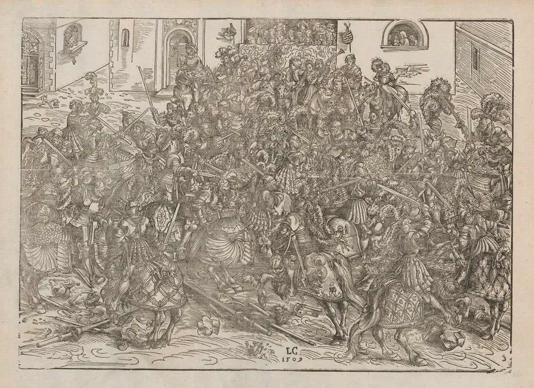 Tournament Sword Fighting Scene by Lucas Cranach the Elder - Canvas Print