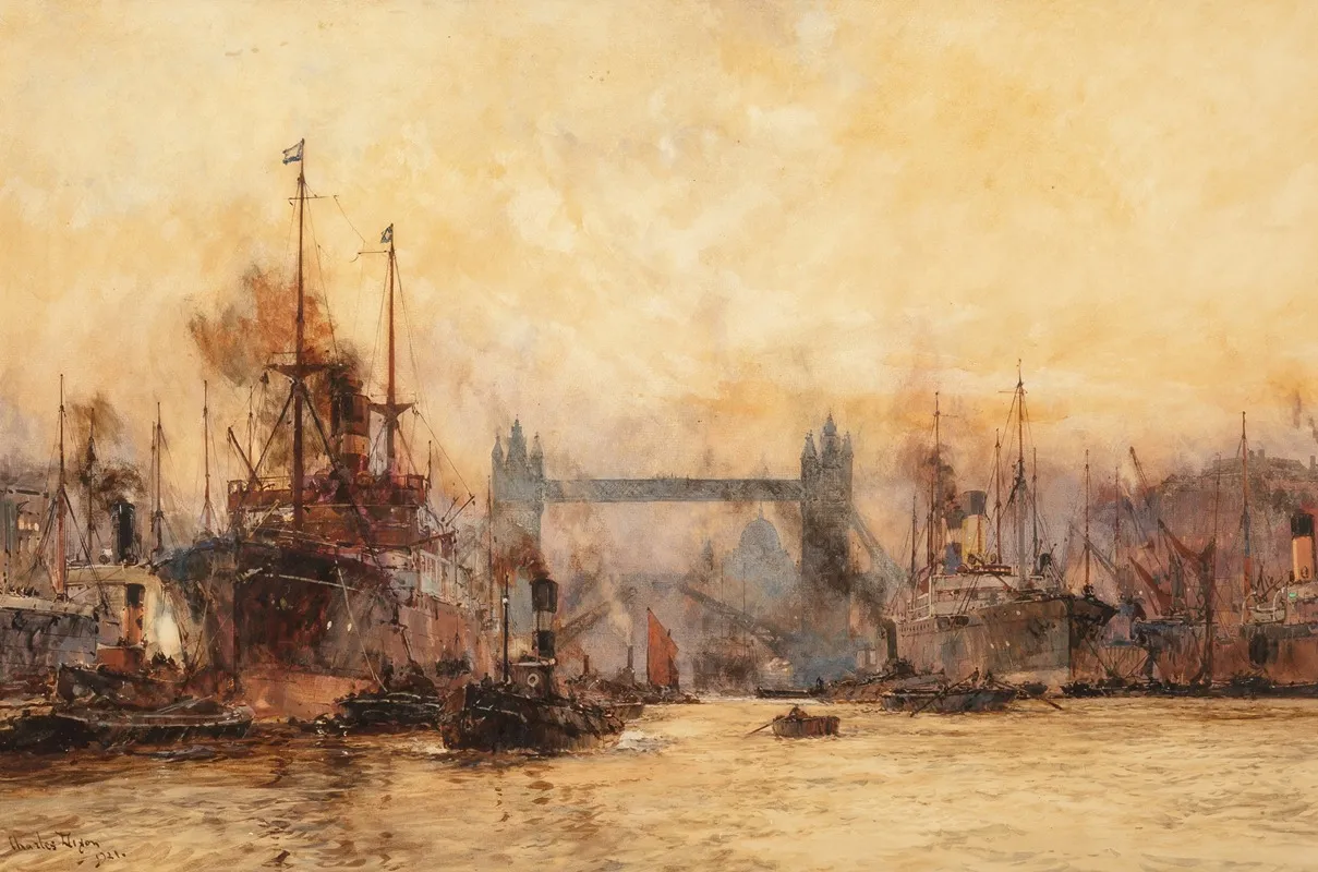 Tower Bridge The Pool Of London by Charles Edward Dixon - Canvas Print