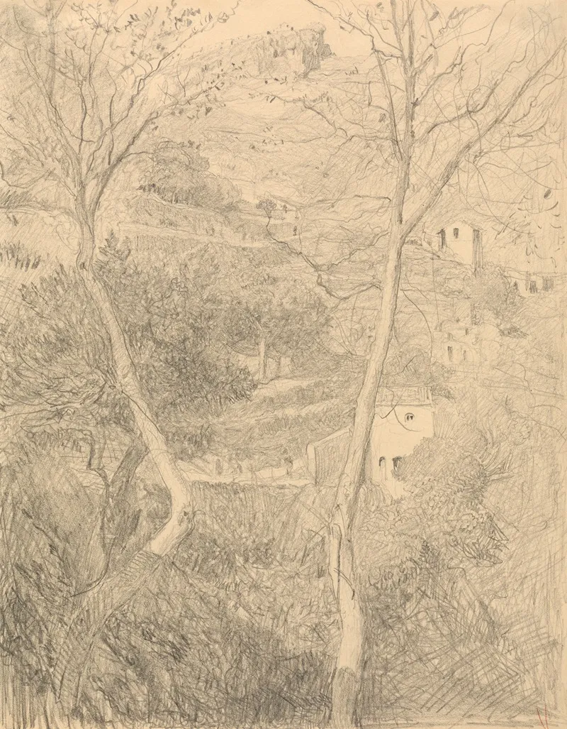 Town On A Hillside by William Blake Richmond - Canvas Print