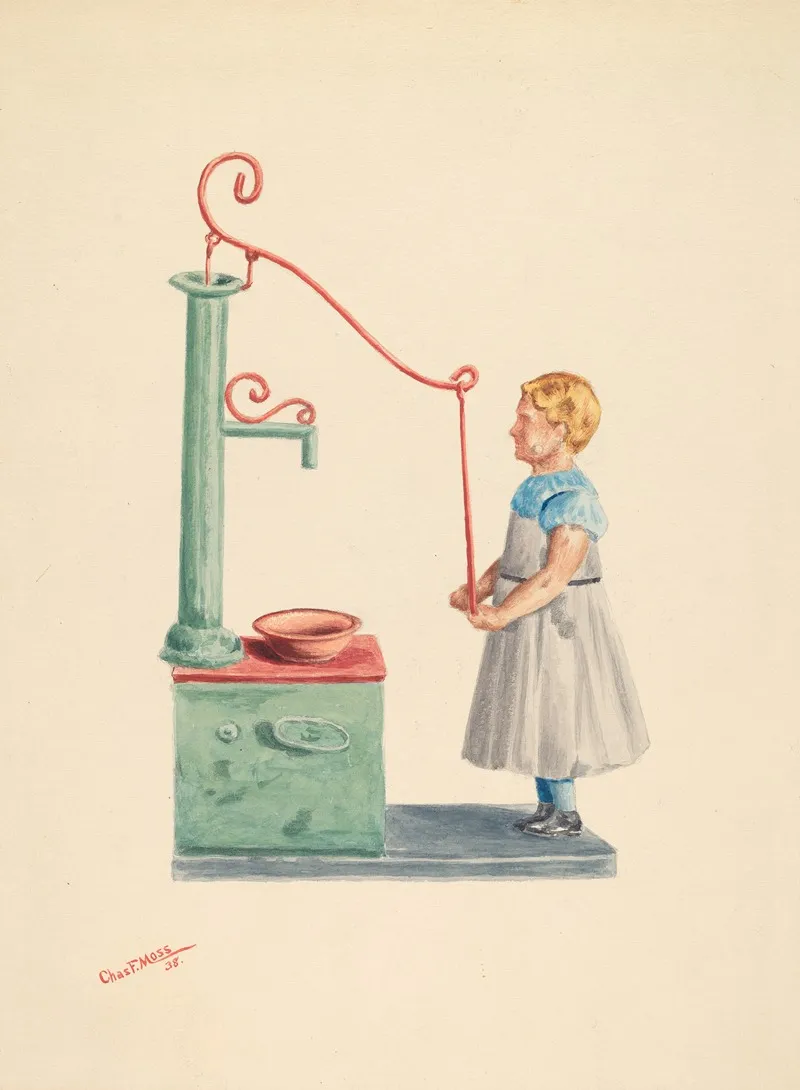 Toy Bank Dutch Girl At Well by Charles Moss - Canvas Print