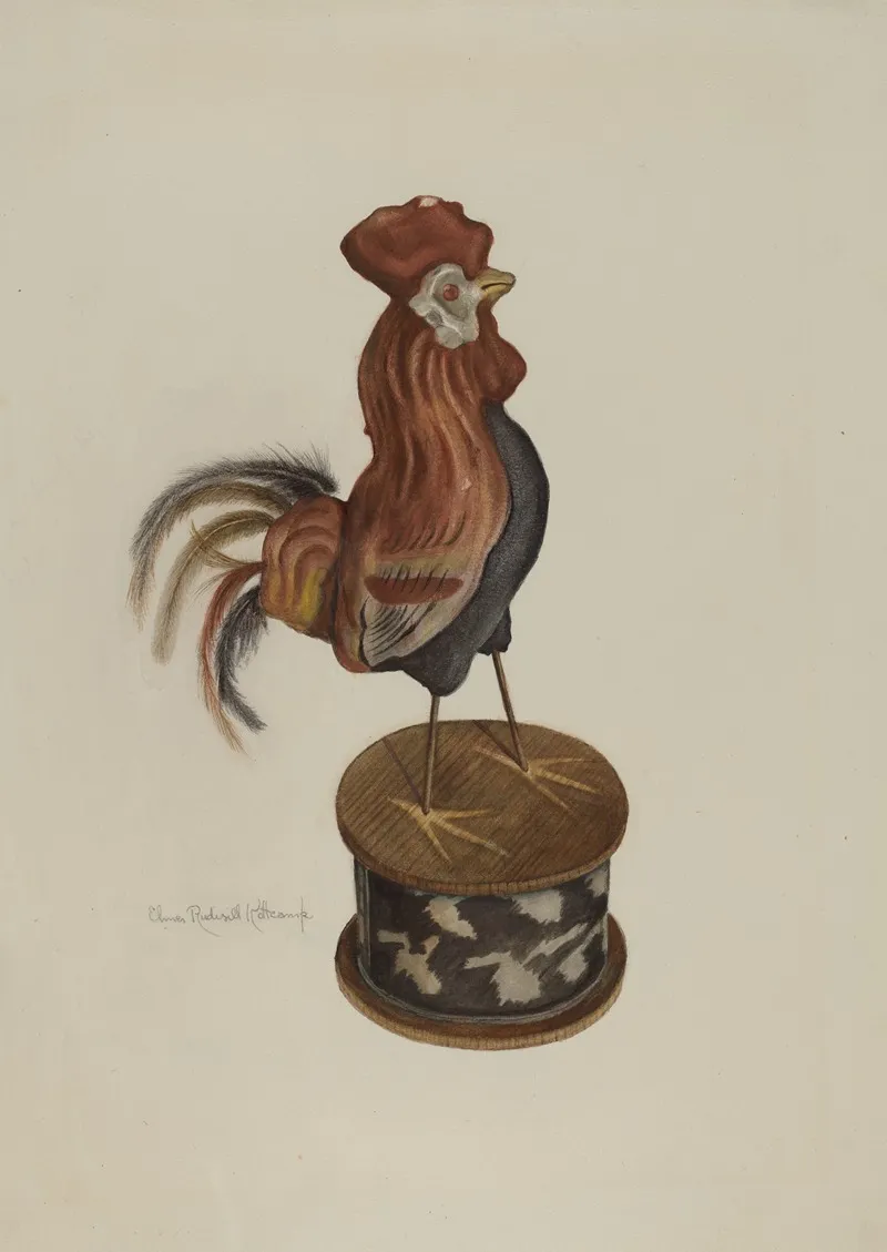 Toy Rooster by Elmer R. Kottcamp - Canvas Print