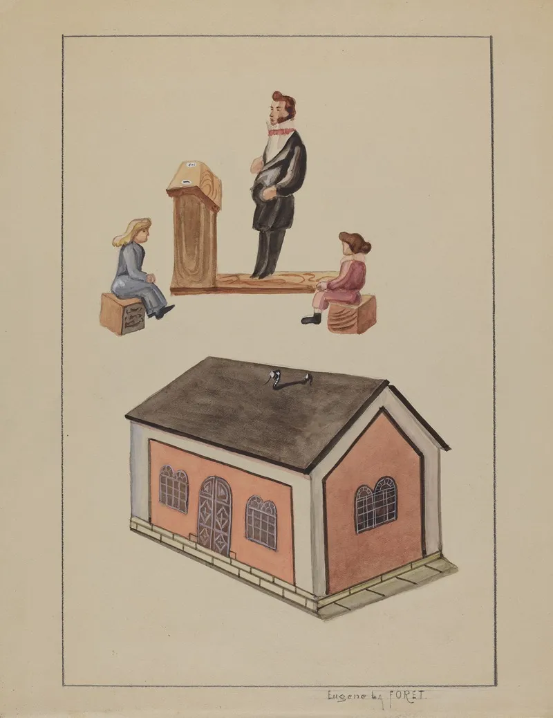 Toy School House by Eugene La Foret - Canvas Print
