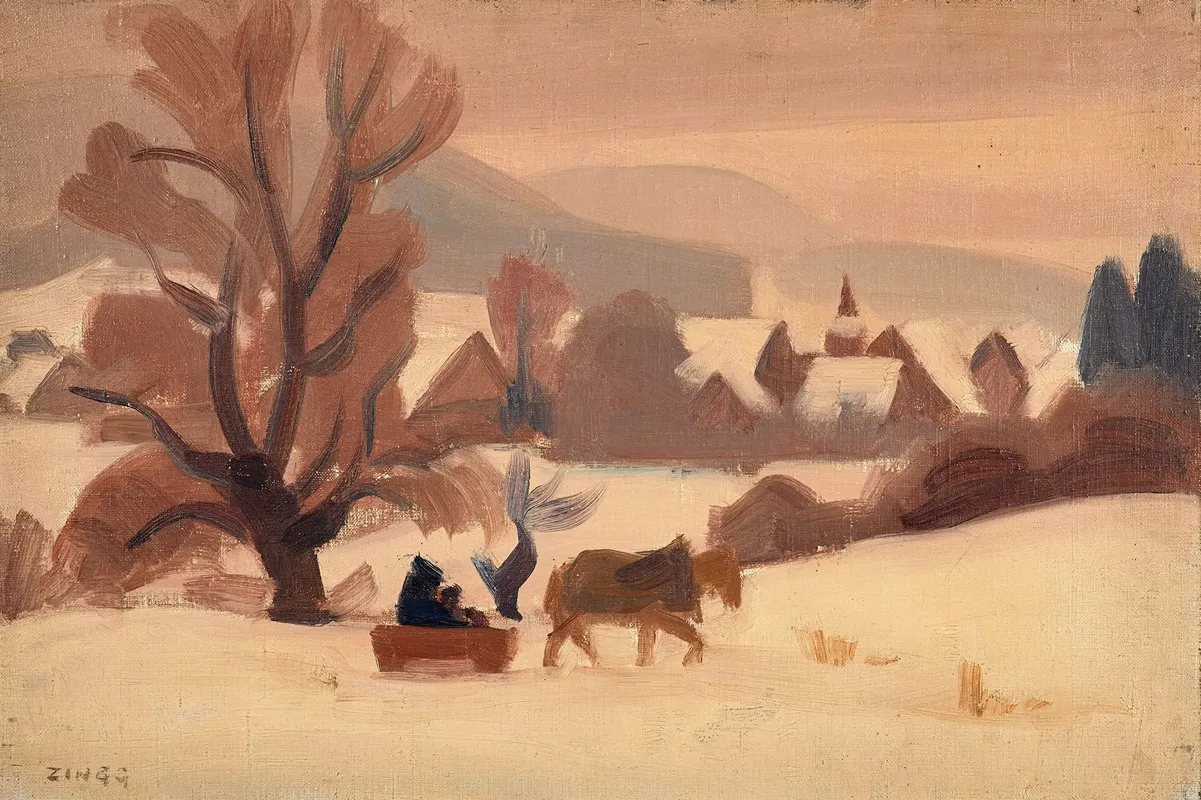 Traineau Dans Un Paysage Enneige by Jules Émile Zingg - Canvas Print