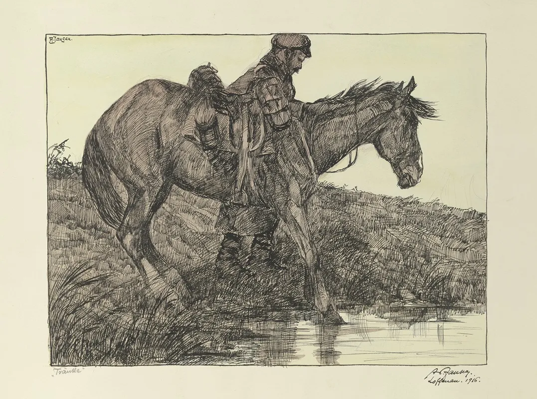 Tranke Soldat Mit Pferd Am Wasser