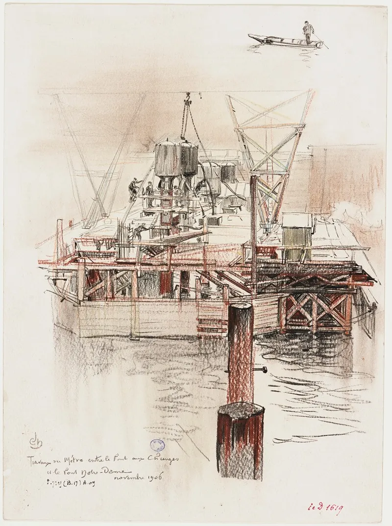 Travaux Du Metro Entre Le Pont Au Change Et Le Pont Notre Dame 5 by Charles Jouas - Canvas Print