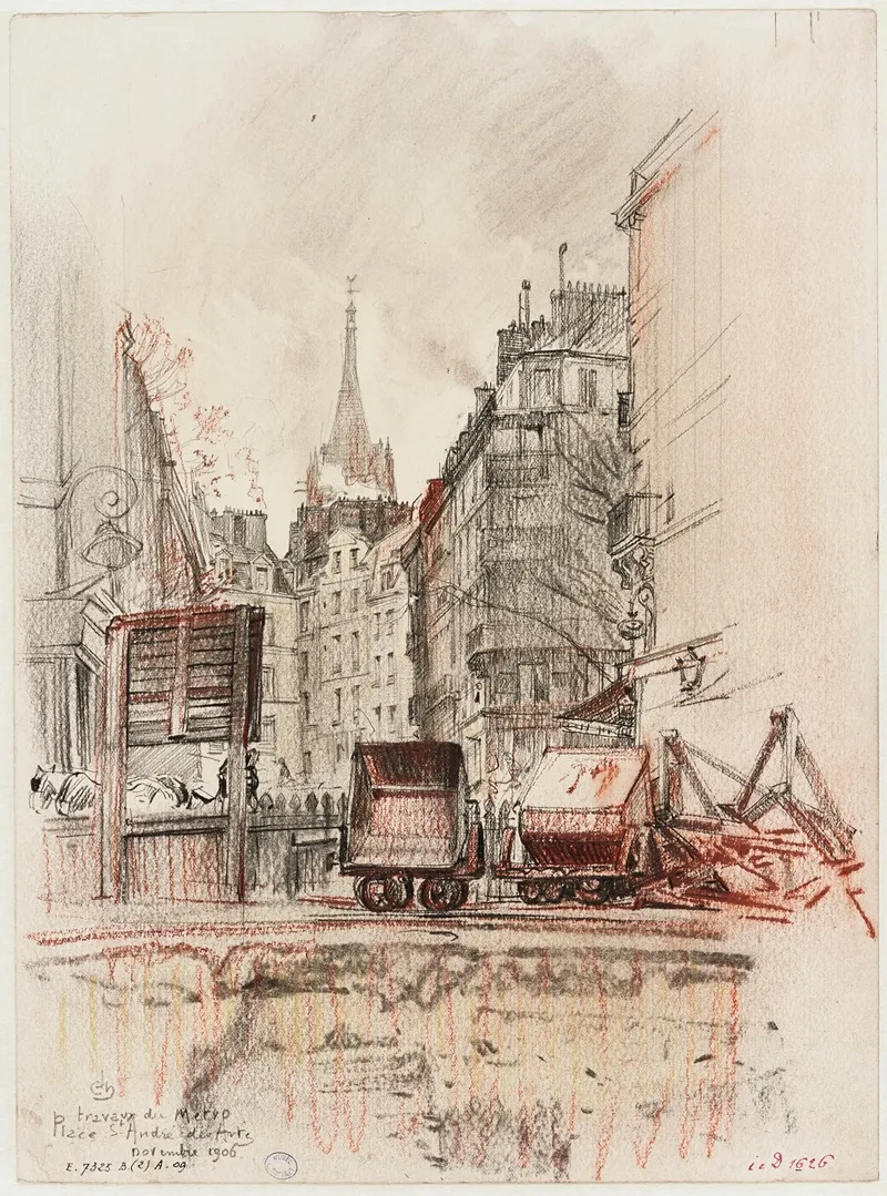 Travaux Du Metropolitain Place Saint Andre Des Arts 6eme Arrondissement Paris by Charles Jouas - Canvas Print