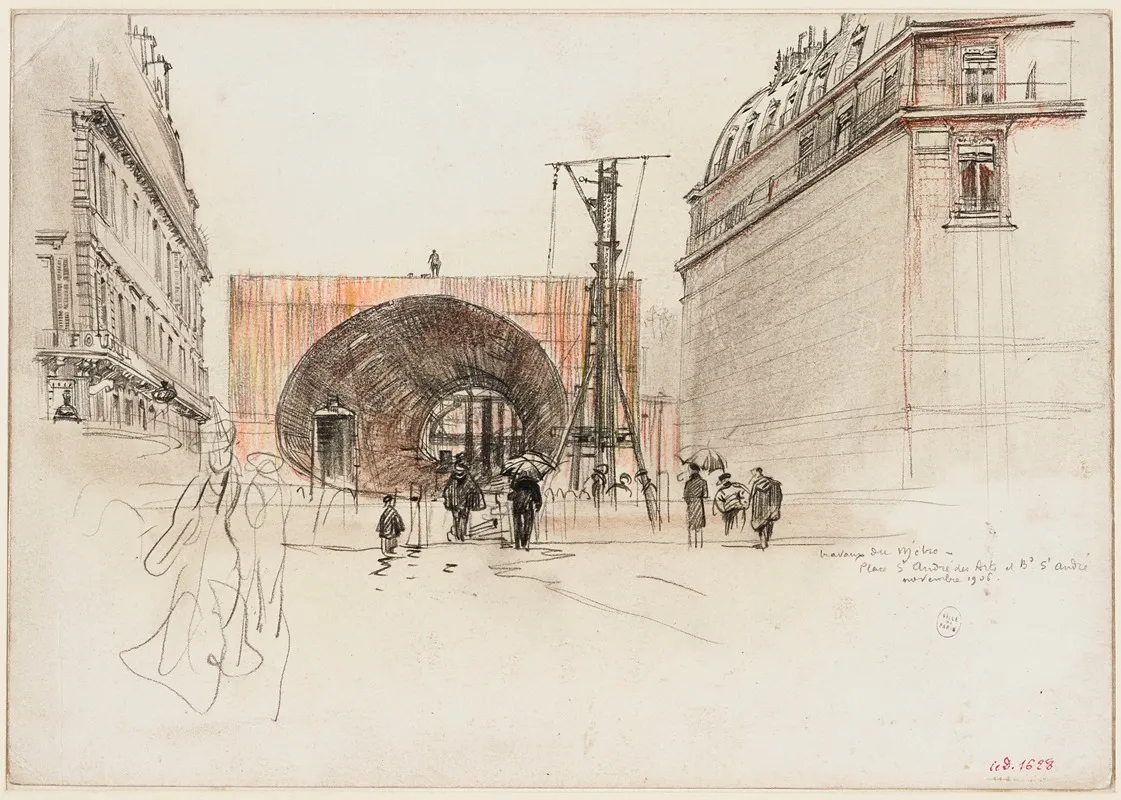 Travaux Du Metropolitain Rue Danton Et Boulevard Saint Andre Le Caisson 6eme Aarondissement Paris by Charles Jouas - Canvas Print