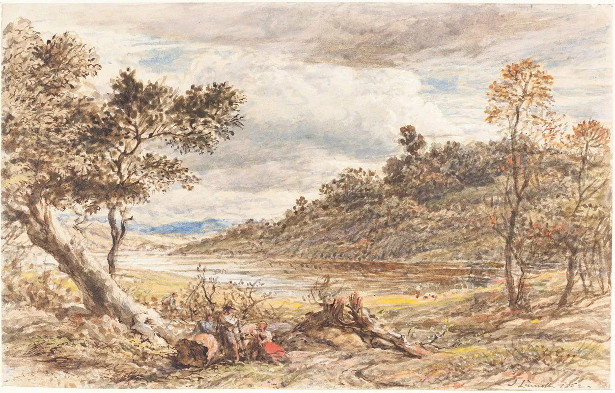 Travelers Resting By A Fallen Tree by John Linnell - Canvas Print