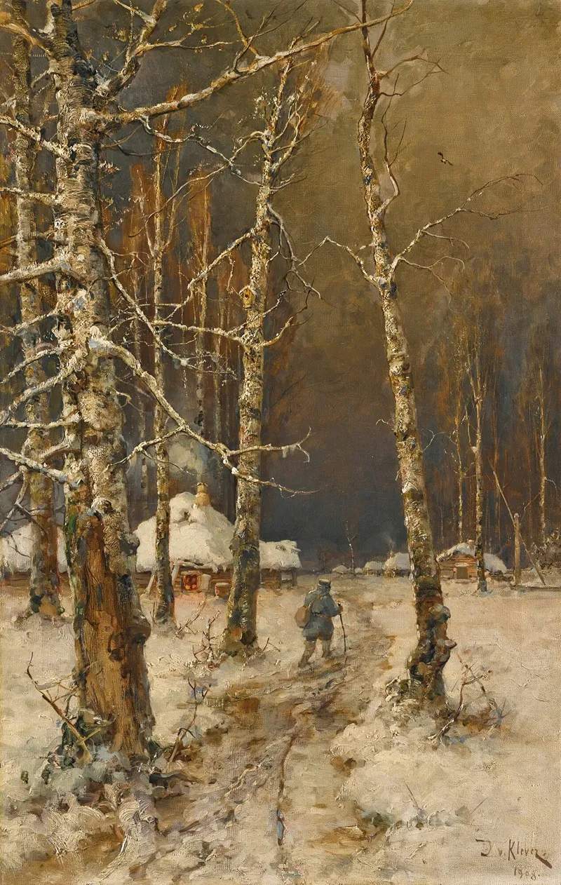 Traveller In The Snow by Julius Sergius Klever - Canvas Print