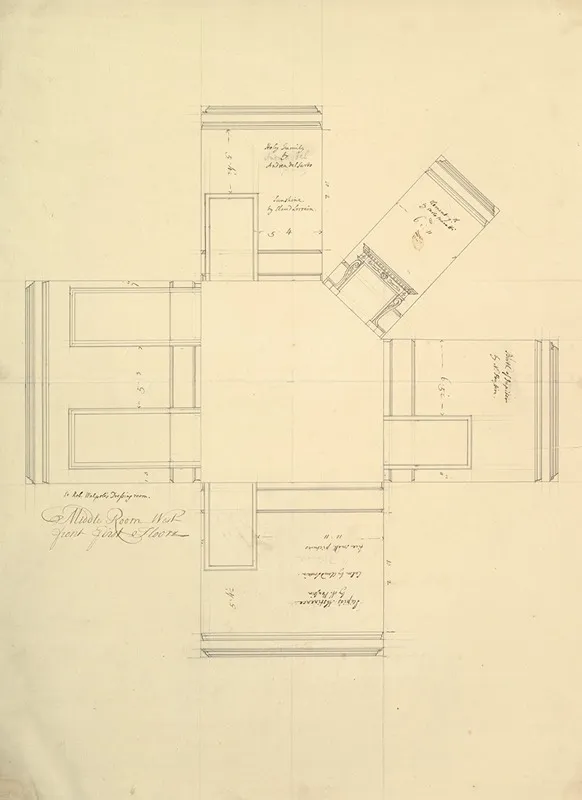 Treasury House 10 Downing Street London Plan Of Sir Robert Walpoles Dressing Room Middle Room West Front First Floor by Isaac Ware - Canvas Print