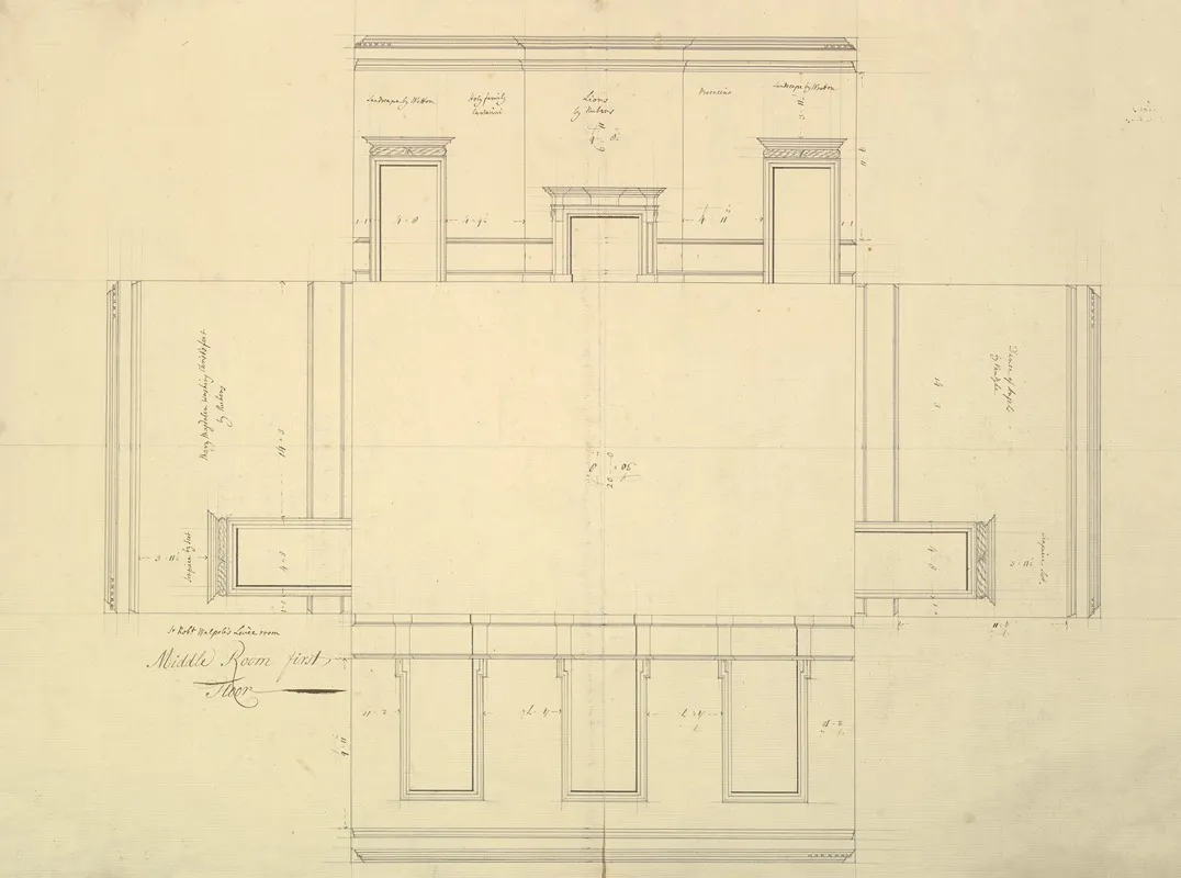Treasury House 10 Downing Street London Plan Of The Great Middle Room Sir Robert Walpoles Levee Room Northwest Corner First Floor by Isaac Ware - Canvas Print
