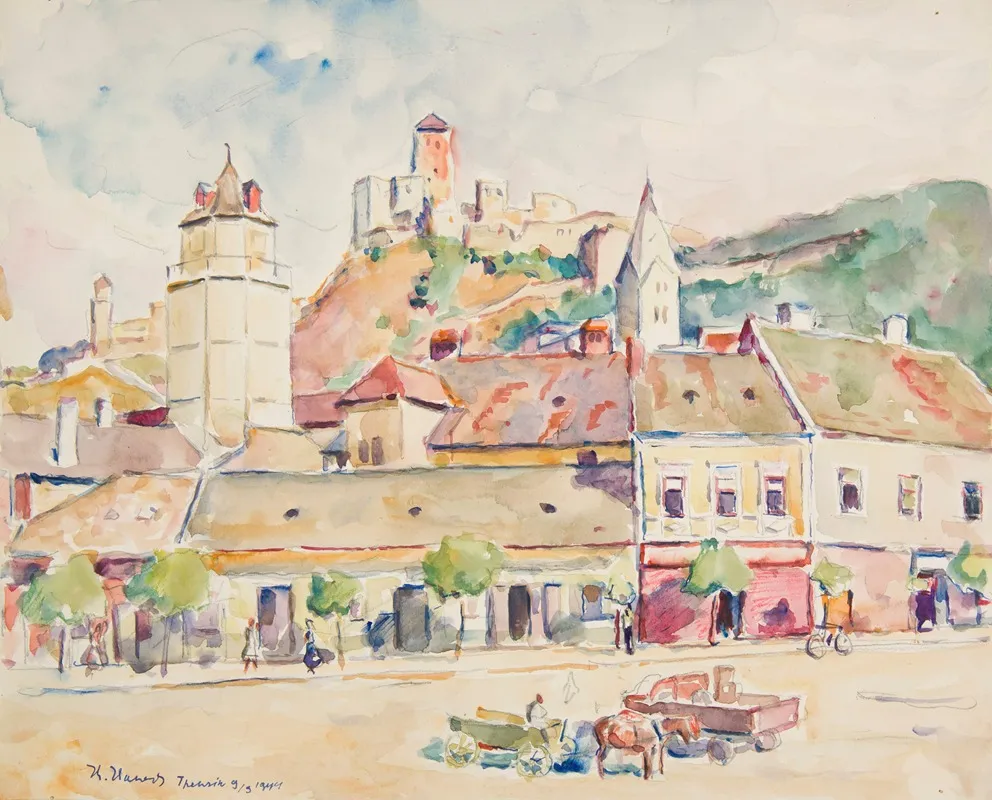 Trenczyn Widok Fragmentu Miasta Ze Wzgorzem Zamkowym by Ivan Ivanec - Canvas Print