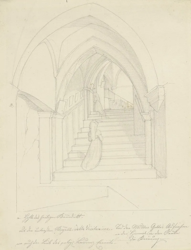 Treppenaufgang Im Kloster San Benedetto Bei Subiaco Links Der Zugang Zum Sacro Speco Des Heiligen Benedikt