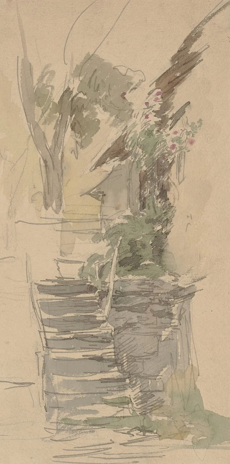 Treppenaufgang Mit Bluhenden Malven by Anton Burger - Canvas Print