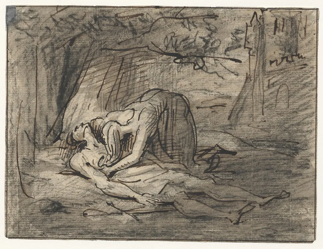 Treurende Vrouw Bij Dode Man Pyramus En Thisbe by David Humbert de Superville - Canvas Print