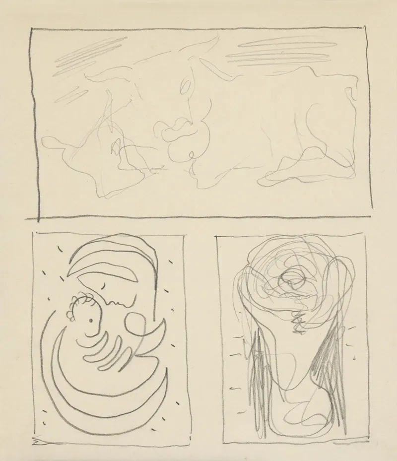 Tri Studie Kravky A Dve Materstva by Mikuláš Galanda - Canvas Print